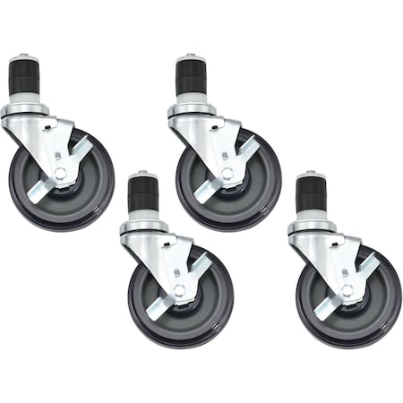 Global Industrial Caster Kit For Stainless Steel Workbenches, 5 Swivel Locking Casters, 4PK 493571